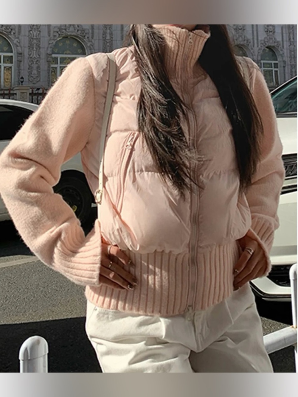 NEW Pink Knitted Crop Puffer Jacket